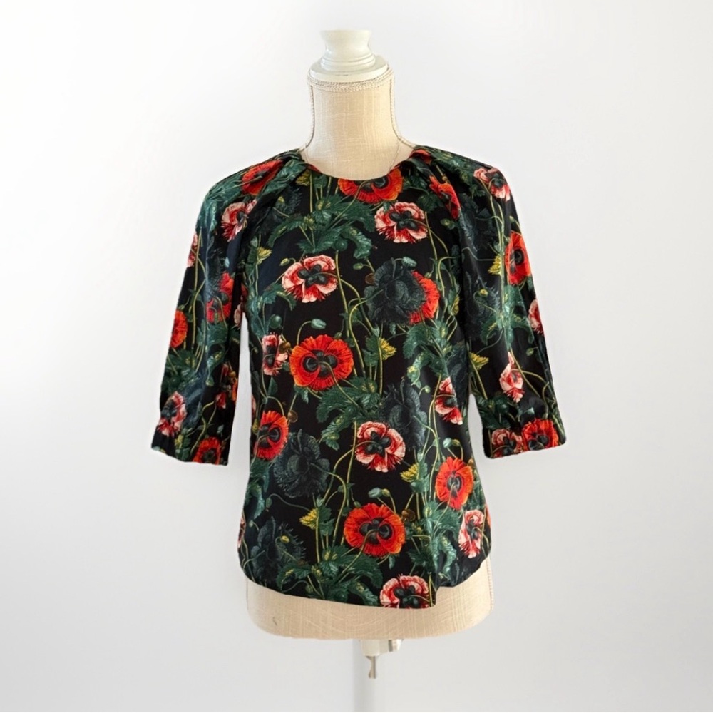 H&M Red Poppy‎ Blouse 100% Cotton Size 4